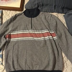 Men's Gray and Red Striped Sweater